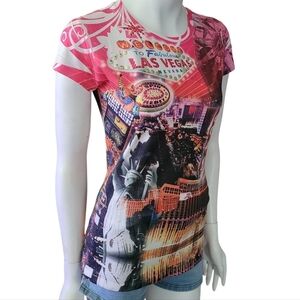 Classic Women's Tee Shirt Top Las Vegas Bling Cap Sleeve S M L